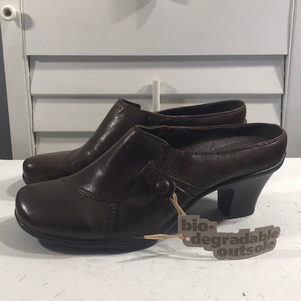 MICHEL M dark brown leather low heel clog mule 8M